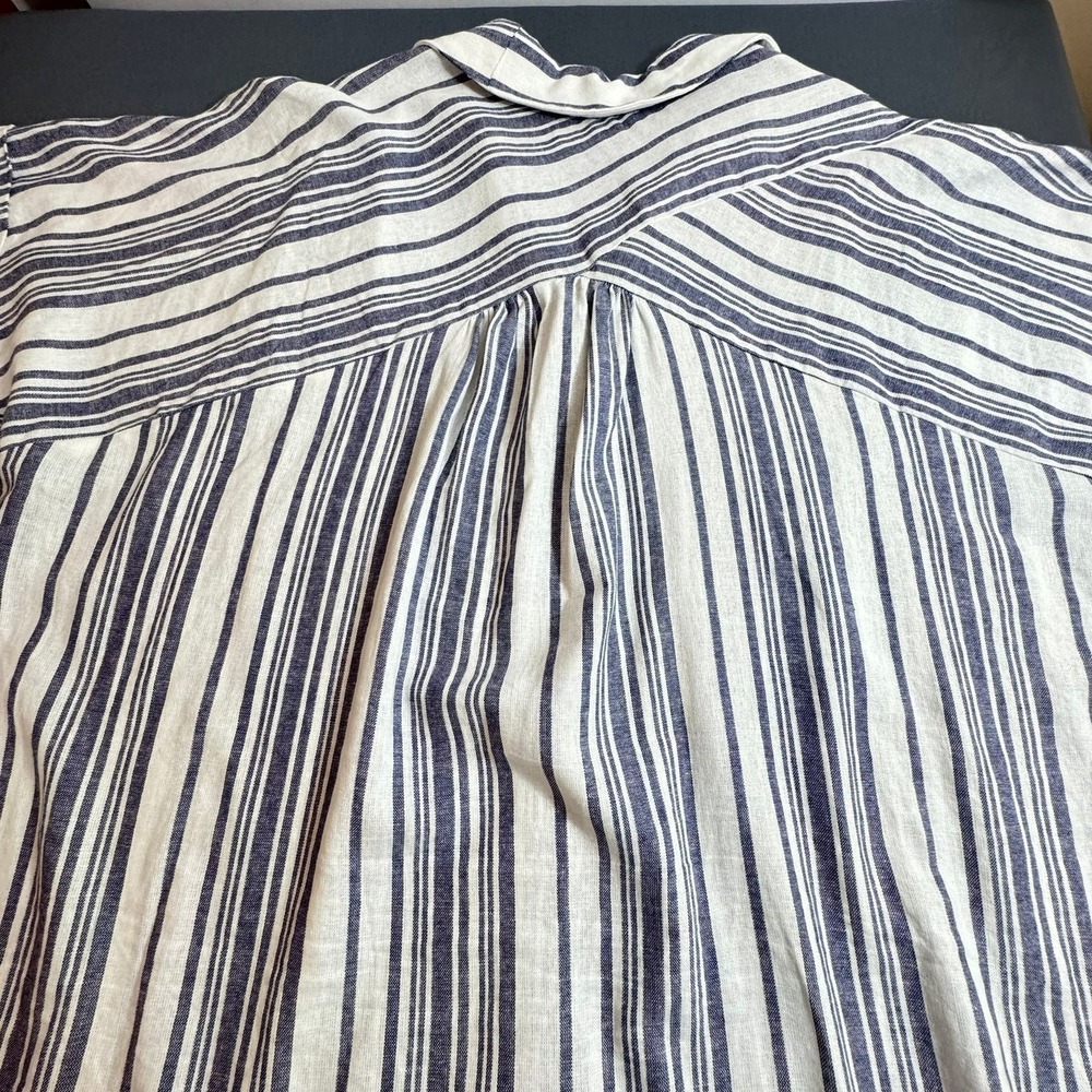 BLUE SOL Top‎ XXL Blue White Stripe Cap Sleeve Preppy Cotton Casual Classic - Picture 3 of 5